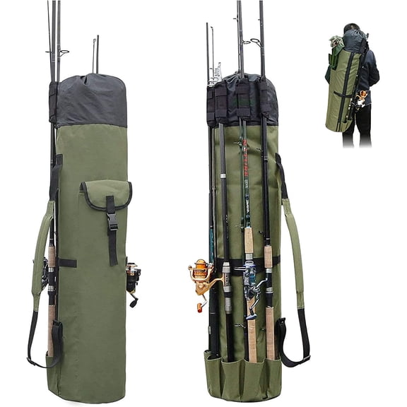 Multifunction Fishing Pole Bag - Waterproof Rod Reel Bag Carrier Case, Durable Canvas Tackle Large Storage Gift for Men Travel, Khaki