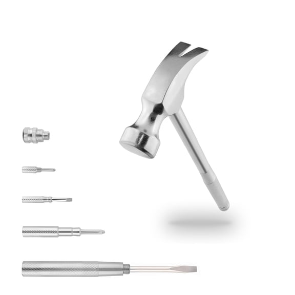 Multifunction Hammer 6 in 1 with Slotted/Flat Head Phillips Screwdriver Claw Hammer Manual, Portable Metal Mini Tool Hammer (Gold)