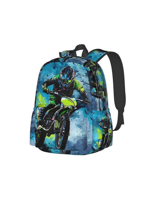 Multifunction Handsome Dirt Bike Motorcycle Race Backpacks Large Capacity Travel Backpack Book Bag Laptop Bag Lightweight 17inch School Daypack