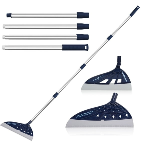 Multifunction Magic Broom, All Surface Lightweight Silicone Broom, Household Squeegee for Floor Cleaning, Bathroom, Pet Hair, Broom Set (Blue)