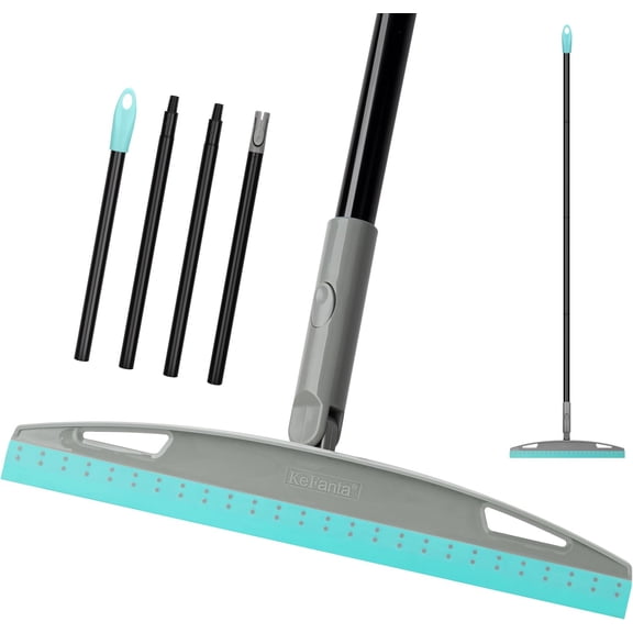 Multifunction Magic Broom, Silicone Floor Squeegee Broom with 59" Long Handle, Scraping for Bathroom Kitchen Shower Tile Pet Hair Fur Marble Glass Water Window Foam Cleaning, Blue