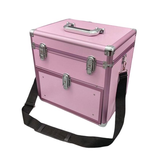 Multifunction Makeup Carrying Case 48 Compartments Travel Lockable Nail varnish Pink with Strap