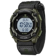 Multifunction Mens Watch with Nylon Strap   12/24H Time, Calendar, Alarm, Stopwatch, LED Backlight 3ATM Daily Waterproof Gift for man - BlackGreen
