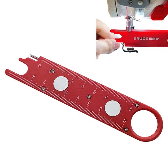 Multifunction Needle Threader Tool, Red, threading hook, measurement scale, for sewing table, quilting kit, craft room