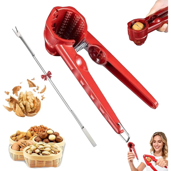 Multifunction Nutcracker With Non Slip Handle, 7 Inch 2 Holes Nut Cracker Tool, Heavy Duty Pecan Walnut Plier Opener Tool, Handheld Walnut Clip Press Easy for Cracks All Nuts (1PC)
