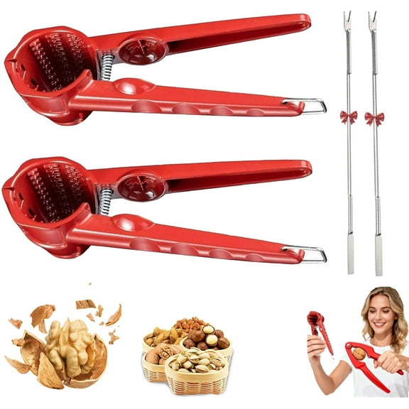 Multifunction Nutcracker with Non Slip Handle, 7-Inch Heavy Duty Aluminum Nut Cracker Tool for Pecan Walnut Hazelnut, Easy Grip Handheld Sheller with 2 Hole Sizes