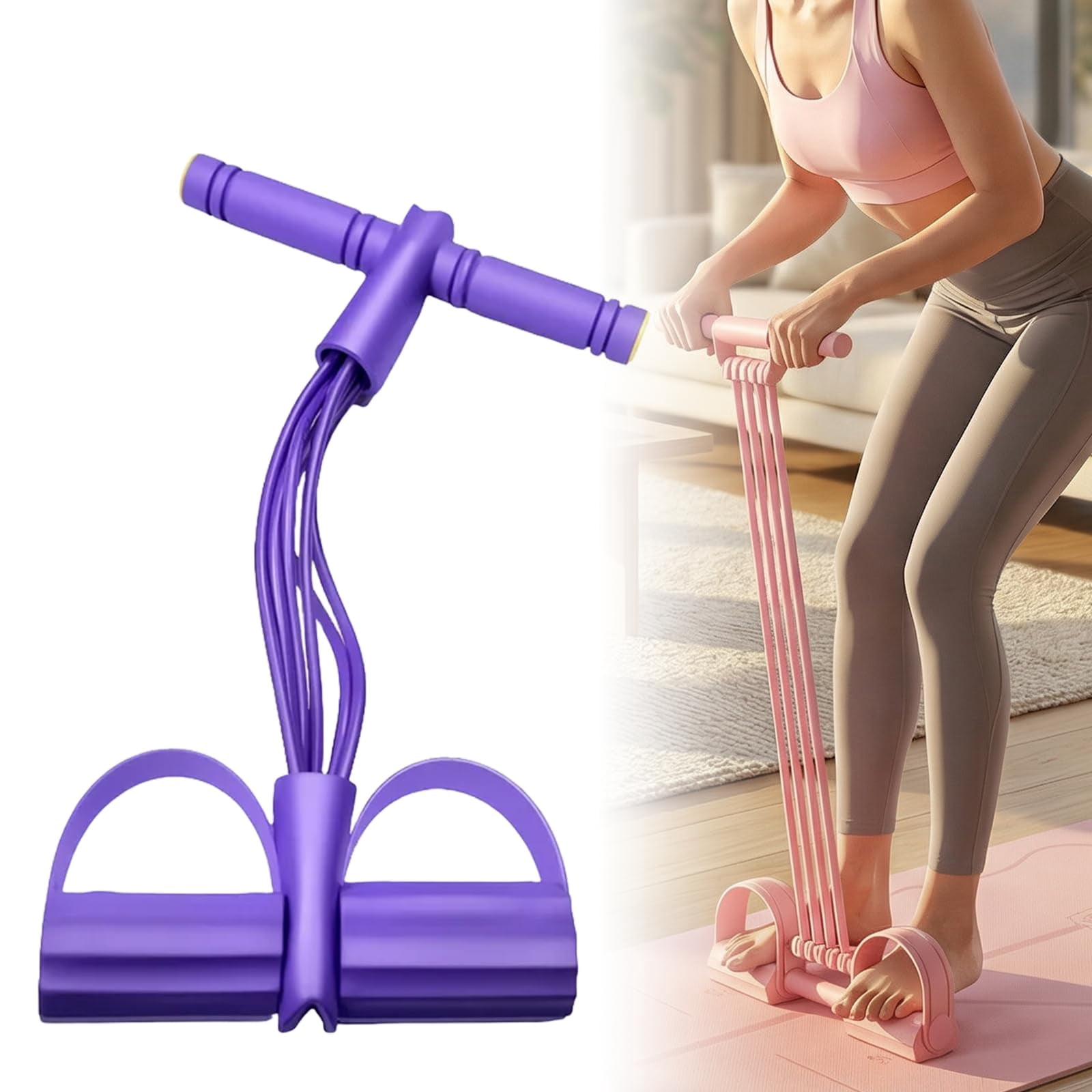 Multifunction Pedal Resistance Band Trainer, 8-Tube Elastic Rubber Foot Pedal Resistance Bands for Abdomen Waist Arm Leg