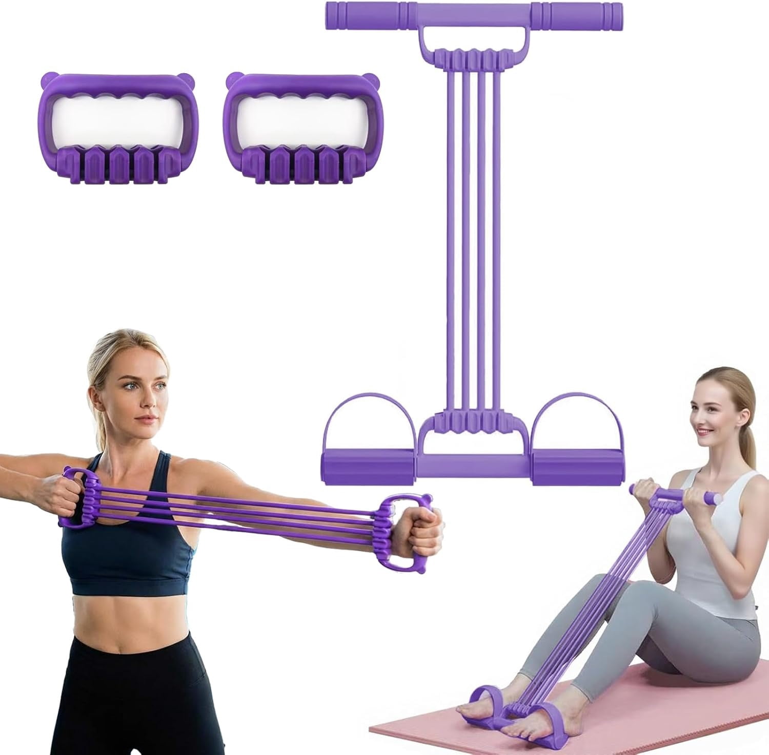 Multifunction Pedal Resistance Band Trainer,8-Tube Multifunction Tension Rope, Detachable Adjustable Foot Pedal for Strength Training, Pilates, Yoga, Ab Workouts