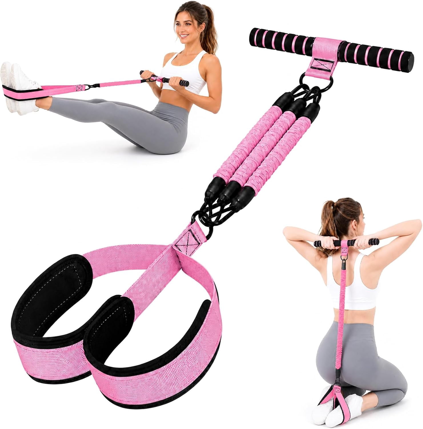 Multifunction Pedal Resistance Band with Handles, 4 Bands Set (30/30/30/40LB) Adjustable Full Body Workout Equipment for Home Gym