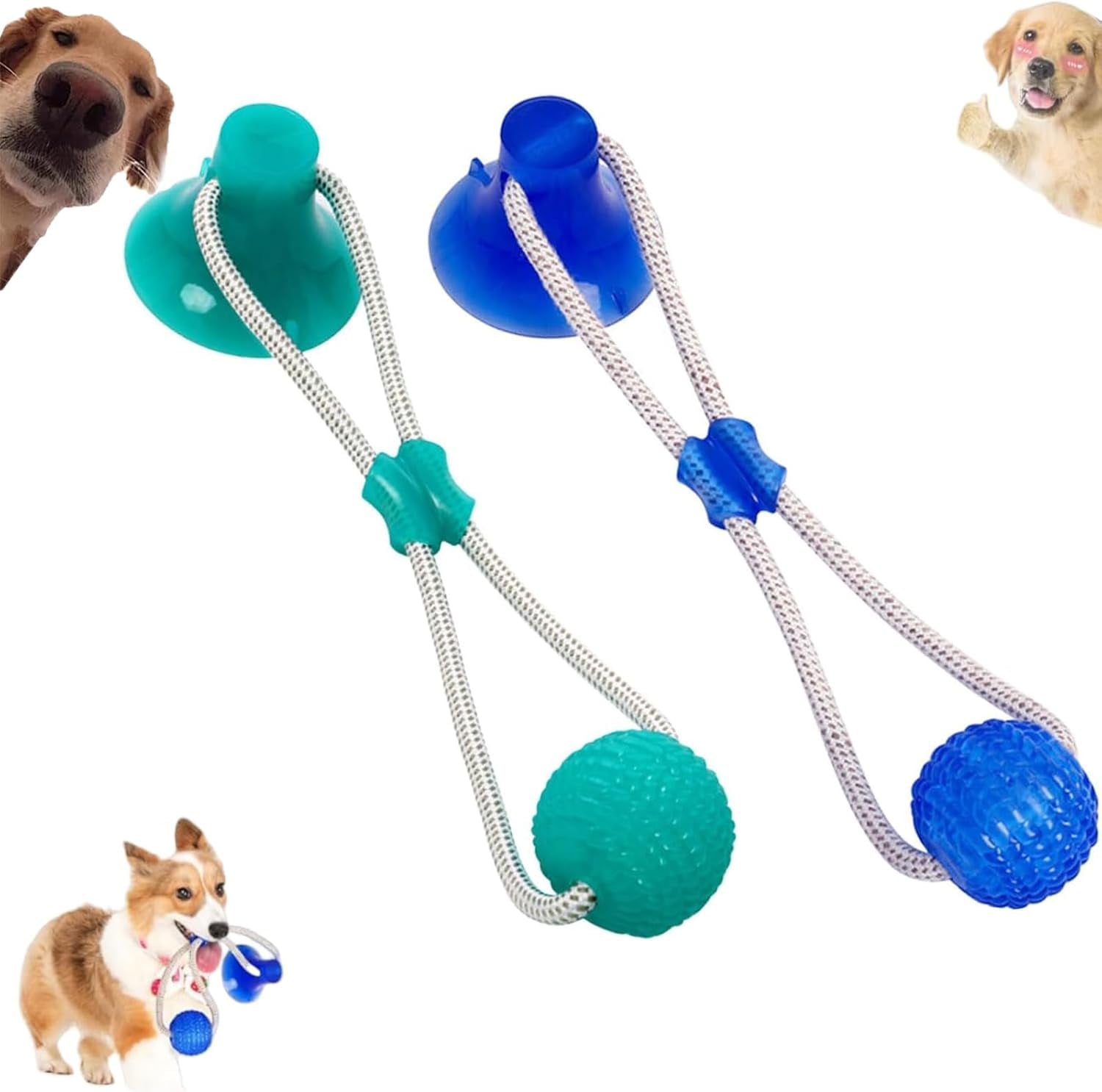 Multifunction Pet Molar Bite Toy, Interactive Dog Toys Tug of War with Suction Cup, Teeth Cleaning Chewing Interactive Puppy Pull Toy for Aggressive Chewers Dog