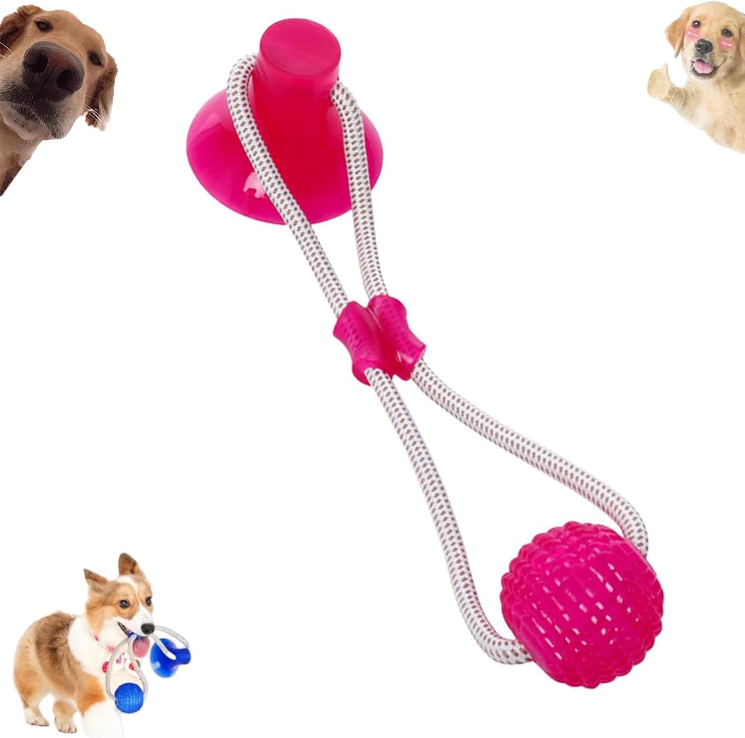 Multifunction Pet Molar Bite Toy, Interactive Dog Toys Tug of War with Suction Cup, Teeth Cleaning Chewing Interactive Puppy Pull Toy for Aggressive Chewers Dog