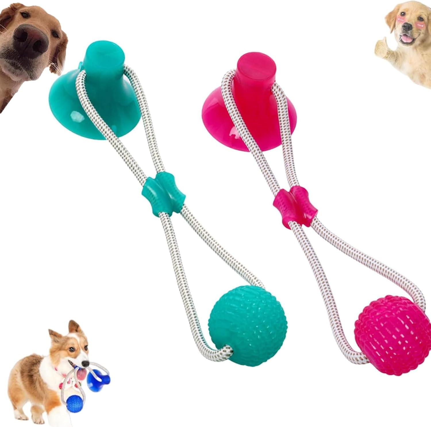Multifunction Pet Molar Bite Toy, Interactive Dog Toys Tug of War with Suction Cup, Teeth Cleaning Chewing Interactive Puppy Pull Toy for Aggressive Chewers Dog