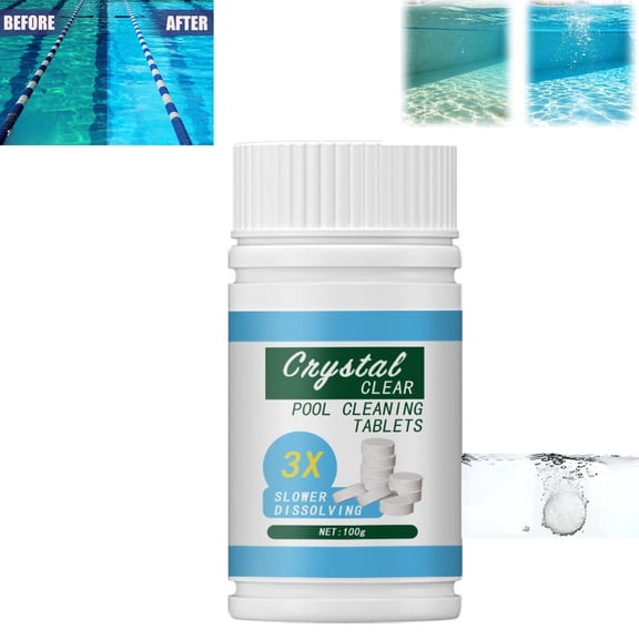 Multifunction Pool Cleaning Tablets 100g, 3X Slower Dissolving Fast Acting Clarifier, Clears Hazy Cloudy Water Eliminates Odors for Swimming Pool Hot Tub Spa