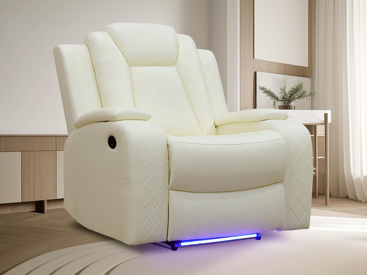 Multifunction Power Air Leather Recliner Chair with LED Lights, Living Room Furniture, Reclining Sofa, loveseat, Chair with USB Port/Storage (Black, Sofa+2 Chairs)