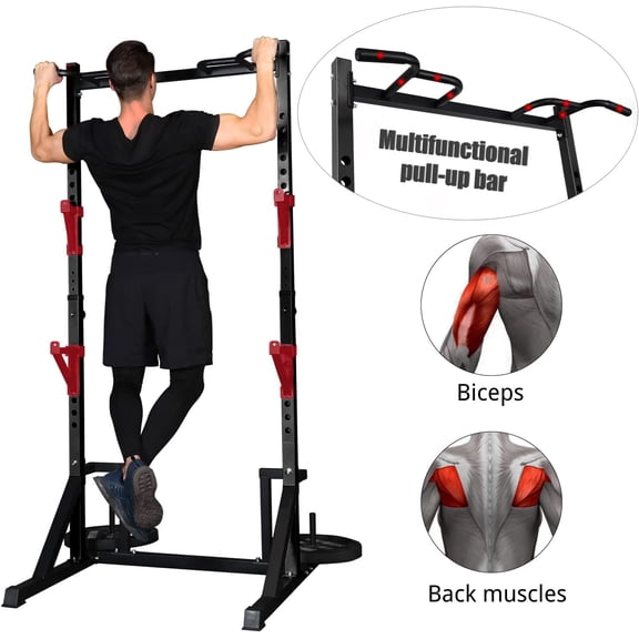 Multifunction Power Rack with Pull Bar Heavy Capacity Adjustable Squat Stand for Home Gym Equipment