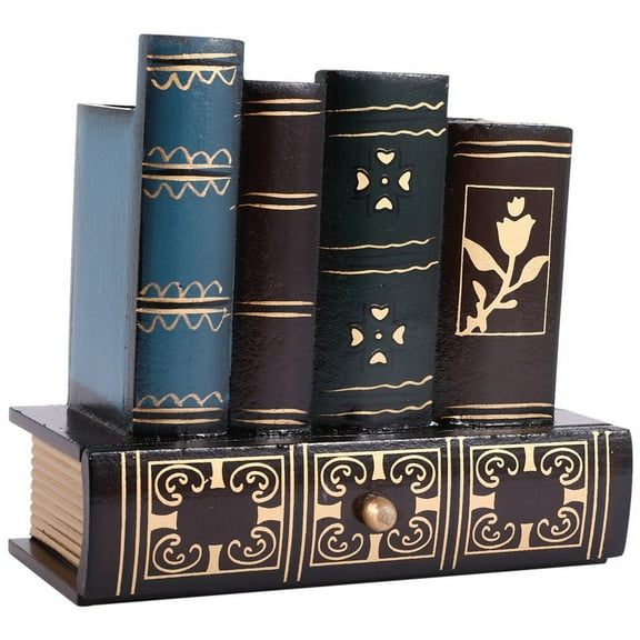 Multifunction Retro Wooden Pen Holder Book Shape Wood Craft Home Decor Pencil Desktop Storage Box Drawers
