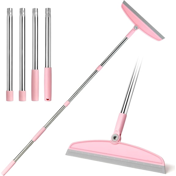 Multifunction Silicone Broom, 54 Inch Adjustable Long Handle Rubber Magic Broom Sweeper for Floor Bathroom Kitchen Shower Pet Hair Glass(Gray Pink)