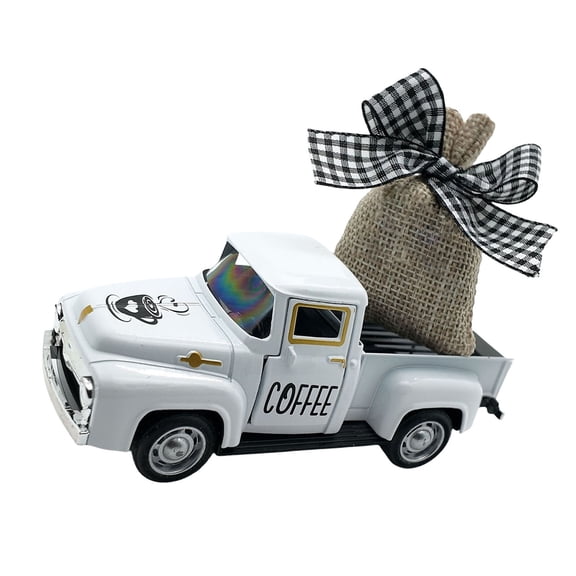 Multifunction Small Metal Truck Model with Removable Burlap Bag Coffee Table Decors for Home Cafe Office Shelf Display