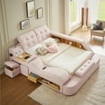thumbnail image 1 of Multifunction Smart King Bed Frame, Upholstered Platform with Massage Recliner, Storage Drawers, Bluetooth Speaker, USB Charging Port, Adjustable Headboard, 1 of 8