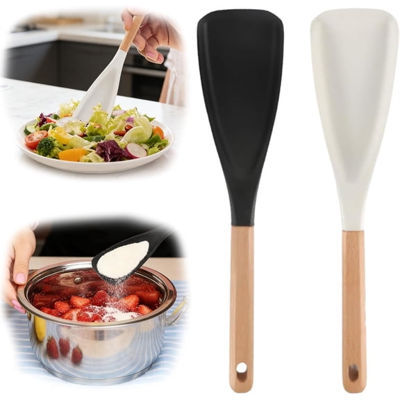 Multifunction Spatula Spoon, 2026 New Silicone Cooking Spoon for for Nonstick Cookwares, Wood Handle Spoon for Mixing, Scoop, and Scrape, Kitchen Utensils (2 Pcs)