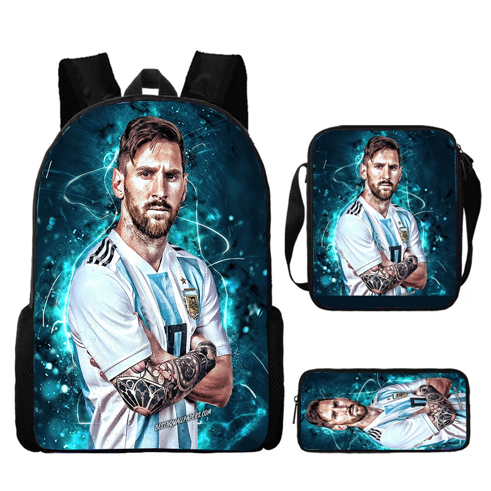 Multifunction Student Bookbag 3 in 1 Daypack Set,Messi_10 Lightweight School Backpack+Waterproof Lunch Box+Small Case