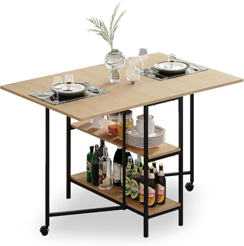 Multifunction Table Drop Leaf Dining Table - 47" Solid Wooden Foldable ...