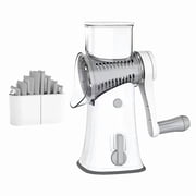 Rotary Cheese Grater with 5 Stainless Steel Blades - Hand Crank Vegetable Slicer, Cheese Shredder, Suction Base Kitchen Grater - White