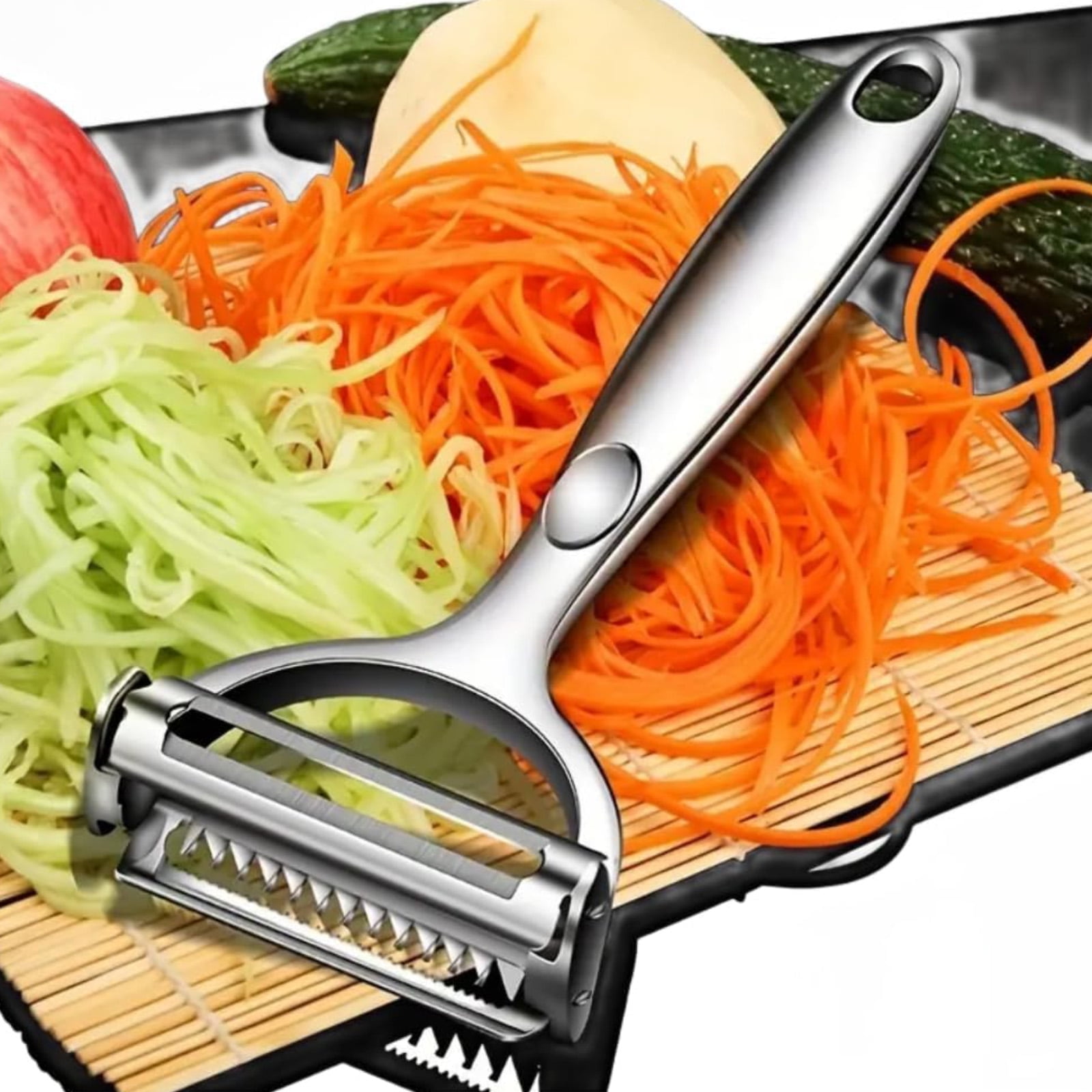 Vegetable Peeler，Stainless Steel 2 in 1 Julienne Vegetable Peeler Perfect  for Carrot Potato Melon Gadget Vegetable Fruit (Silver) - Walmart.com, image size:1600x1600
