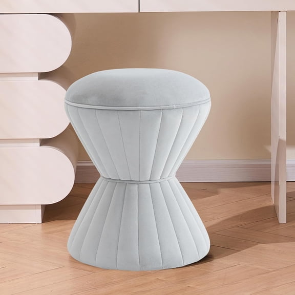Multifunction Velvet Ottoman, Upholstered Vanity Stool Chair, Sturdy Round Footstool for Makeup, Living Room, Bedroom, Entryway (Light Gray)