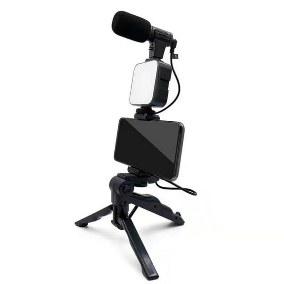 Multifunction Vlog Tripod for Phone Desk Tripod with LED Lighting and Directional Microphone For Live Stream Starter