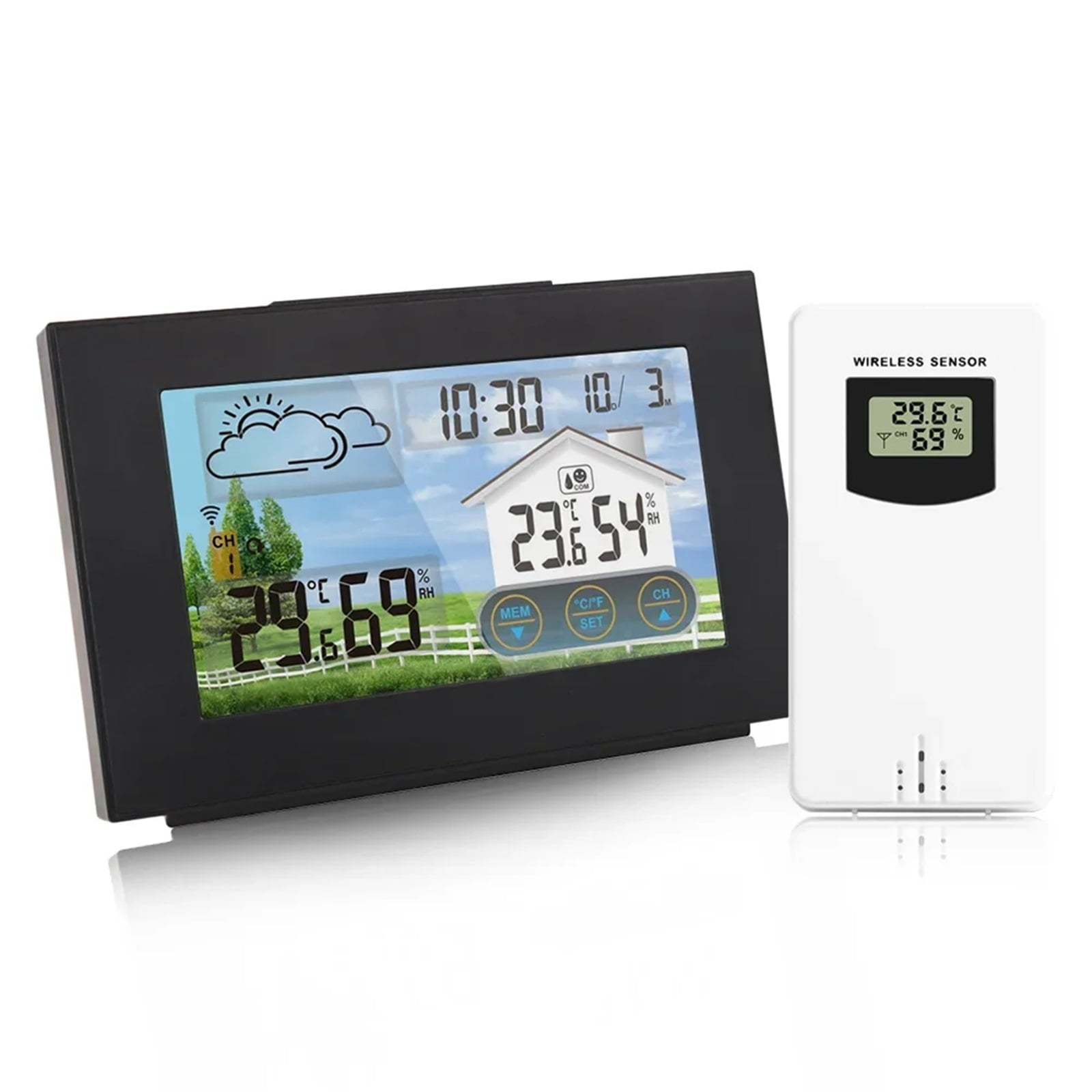 Multifunction Weather Station Alarm Clock Thermometer Hygrometer Touch Screen Wireless Sensor Sunrise Sunset Hygrothermograph ,High Precision