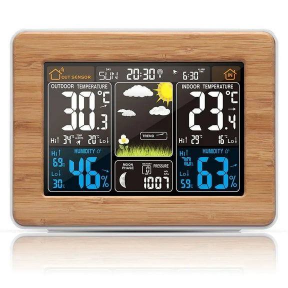 Multifunction Weather Station Alarm Clock Thermometer Hygrometer Wireless Sensor Sunrise Sunset Adjustable Backlight ,Easy to Operate