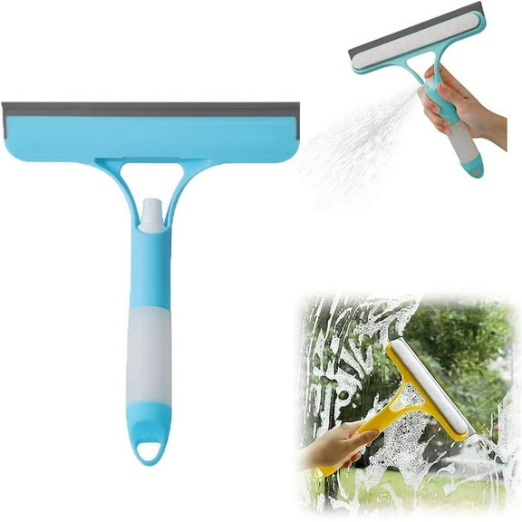 Multifunction Window Cleaning Tool with Water Spray Silicone Squeegee for Glass Doors Shower Car Home Kitchen Household Wiper Cleaning Tool, One Size, Blue