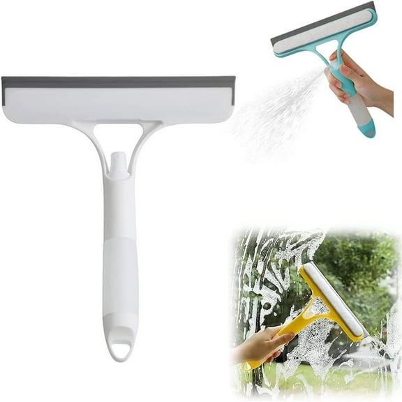 Multifunction Window Cleaning Tool with Water Spray, White, Silicone Squeegee for Glass Doors, Showers, and Cars