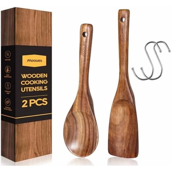 Multifunction Wooden Spatula Spoon Rice Scooper, Great for Cooking and Serving, Mixing, Scoop, and Scrape, Nonstick Cookwares, BPA-Free, Heat Resistant Teak Wood Spatula for Kitchen Use