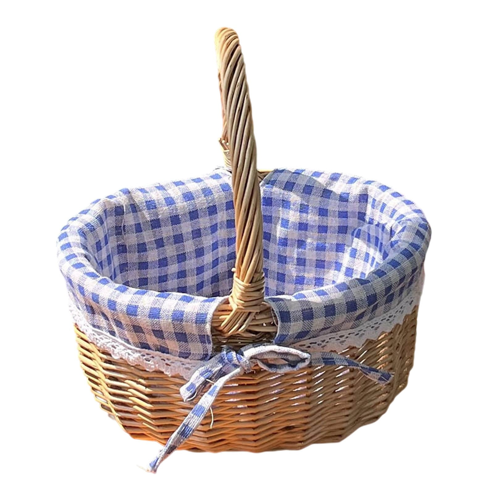 Multifunction Woven Picnic Basket with Removable Lace Print Liner, Portable Storage Basket, Suitable for Picnics, Camping, Hiking, Easter Decor, Spring Supplies, L9.8 x W7.8 x H10.2 in