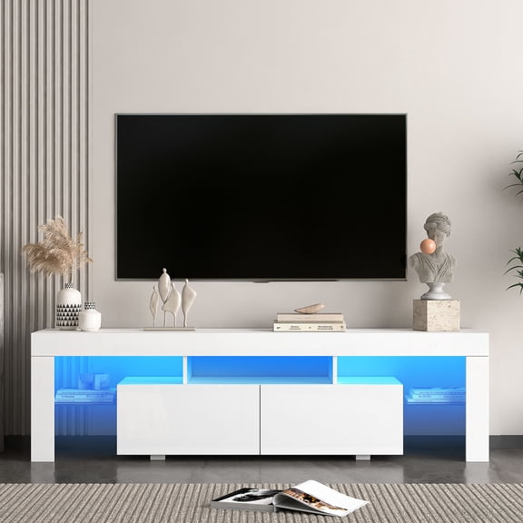 Multifunction white entertainment center with LED lighting / Suits modern home decor and needs