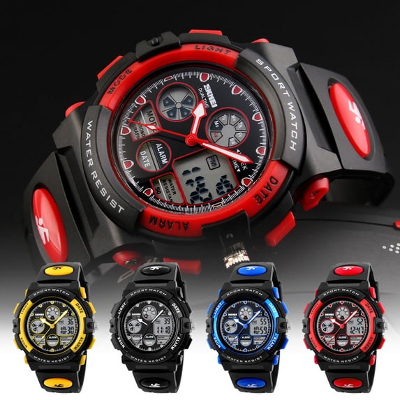 MultifunctionWaterproof Digital Watch Analog Digital 3ATM 30M Sport Wristwatch Black Rubber Strap LED Backlight Date Chronograph Stopwatch for Outdoor Running