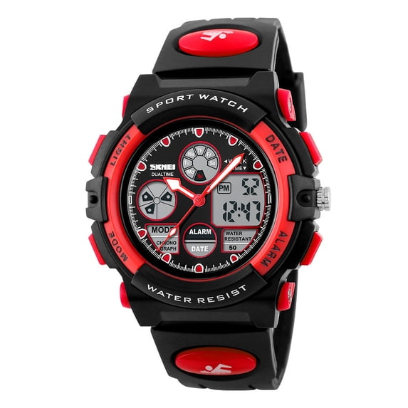 MultifunctionWaterproof Digital Watch Analog Digital 3ATM 30M Sport Wristwatch Black Rubber Strap LED Backlight Date Chronograph Stopwatch for Outdoor Running
