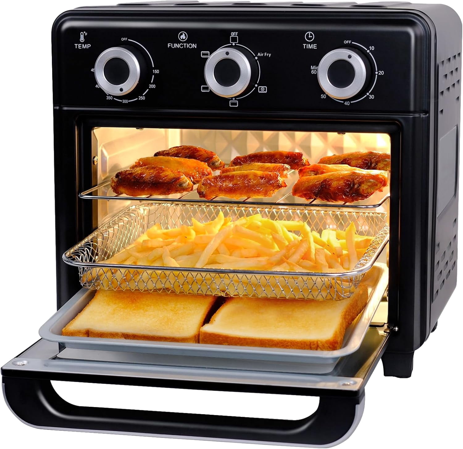 Multifunctional 10QT Air Fryer Toaster Oven Combo with Visible Window, 5-in-1 Countertop Appliance for 6 Slices, Ideal for Small Kitchens