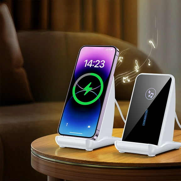 Multifunctional 15W Wireless Charger Stand, Portable Bluetooth Speaker, Desktop Audio, Adjustable Angle, for Phones Tablets, 360° Panoramic Sound, Charging and Stand 2 in 1