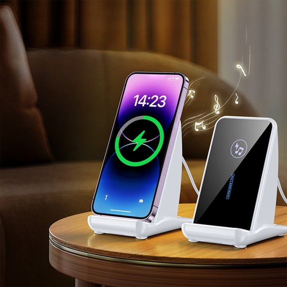 Multifunctional 15W Wireless Charger Stand, Portable Bluetooth Speaker, Desktop Audio, Adjustable Angle, for Phones Tablets, 360° Panoramic Sound, Charging and Stand 2 in 1