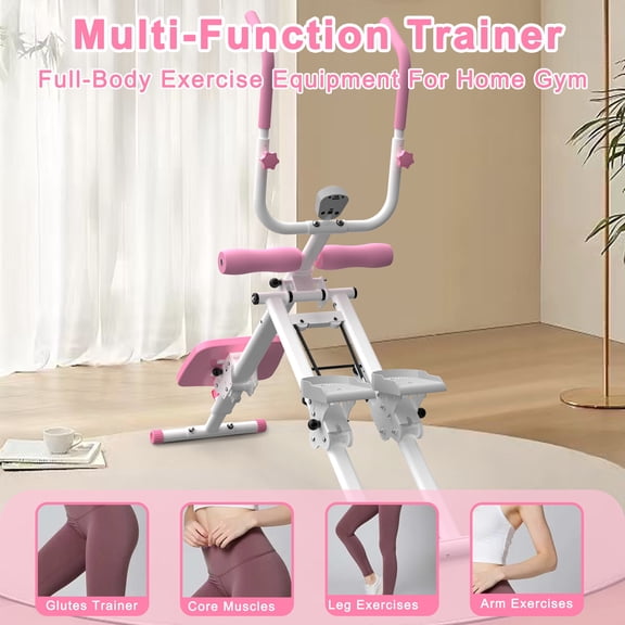 Multifunctional 2-In-1 Stair Stepper and Ab Workout Machine Pink for Home Gym, Compact Fitness Equipment with ABS+Rubber+Steel Construction, 55.12L x 15.75W x 49.6H Inches