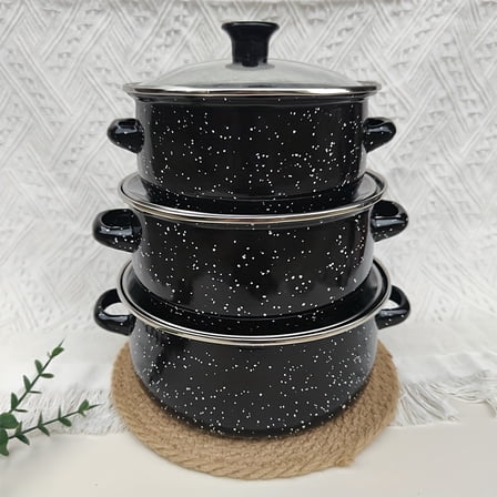 Multifunctional 3-Piece Enamel Pot Set - Lightweight Soup Cooking Stew Pot for Open Flame Induction Cooker Gas Stove, Universal for Restaurant Kitchen Household Daily Use