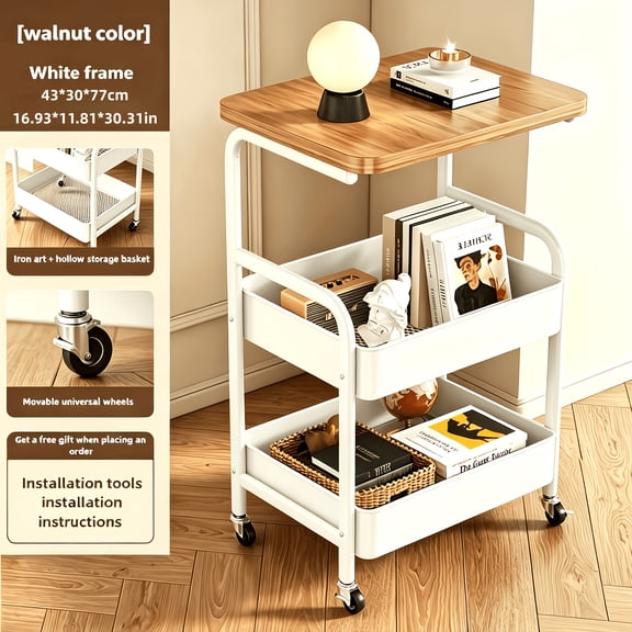 Multifunctional 3-Tier Rolling Cart, Metal Storage Snack Rack With Portable Wheels, Vertical Organizer Shelf For Kitchen, Home & Office Storage