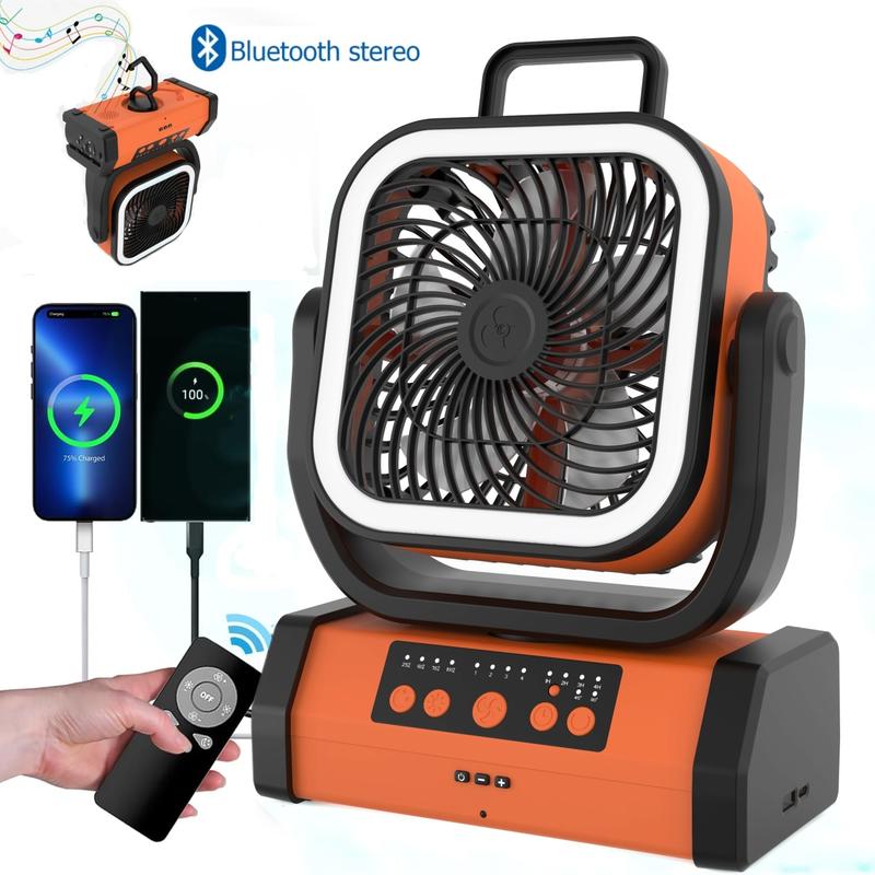 Multifunctional 30000mAh Camping Fan with LED Light, Bluetooth Speaker & Remote, USB-C Rechargeable, for Emergency, Travel, Outdoor, Tent, Home, Office