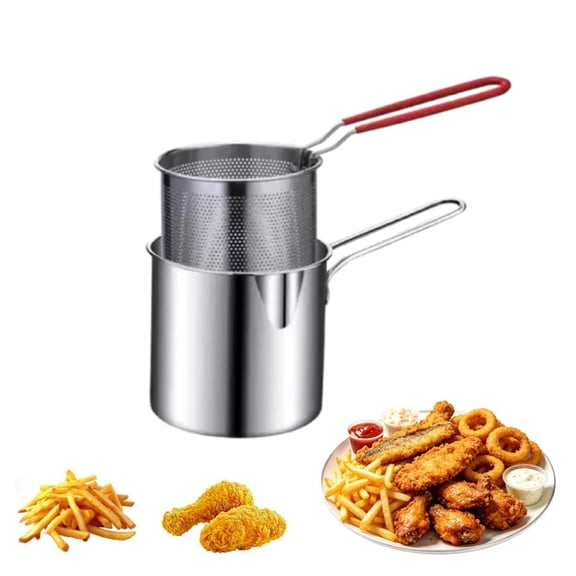 Multifunctional 304 Stainless Steel Fryer, 2027 New Deep Fryer Pot Set with Basket and Strainer, Pour Spout for Fries, Chicken and Onion Rings