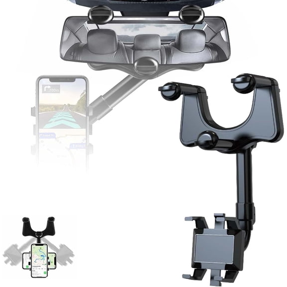 Multifunctional 360 Rotatable Car Rearview Mirror Phone Holder,GPS Holder for Car 360 Rotating Rear View Mount with Adjustable Arm Length Retractable Car Phone Holder for All Smartphones-1PC