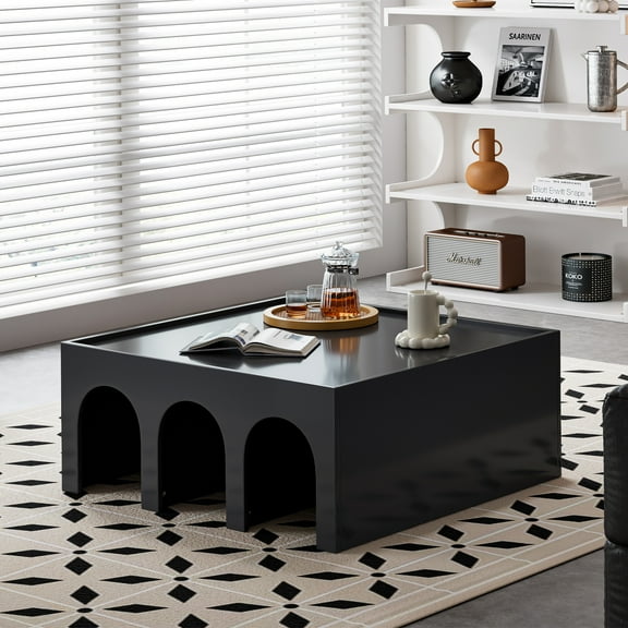 Multifunctional 4-Tier Black Book Shelf & Coffee Table for Living Room Bedroom Dining Room Study Entryway, Creative Furniture Floor Bookshelf, Minimalist Organizer Storage Shelves