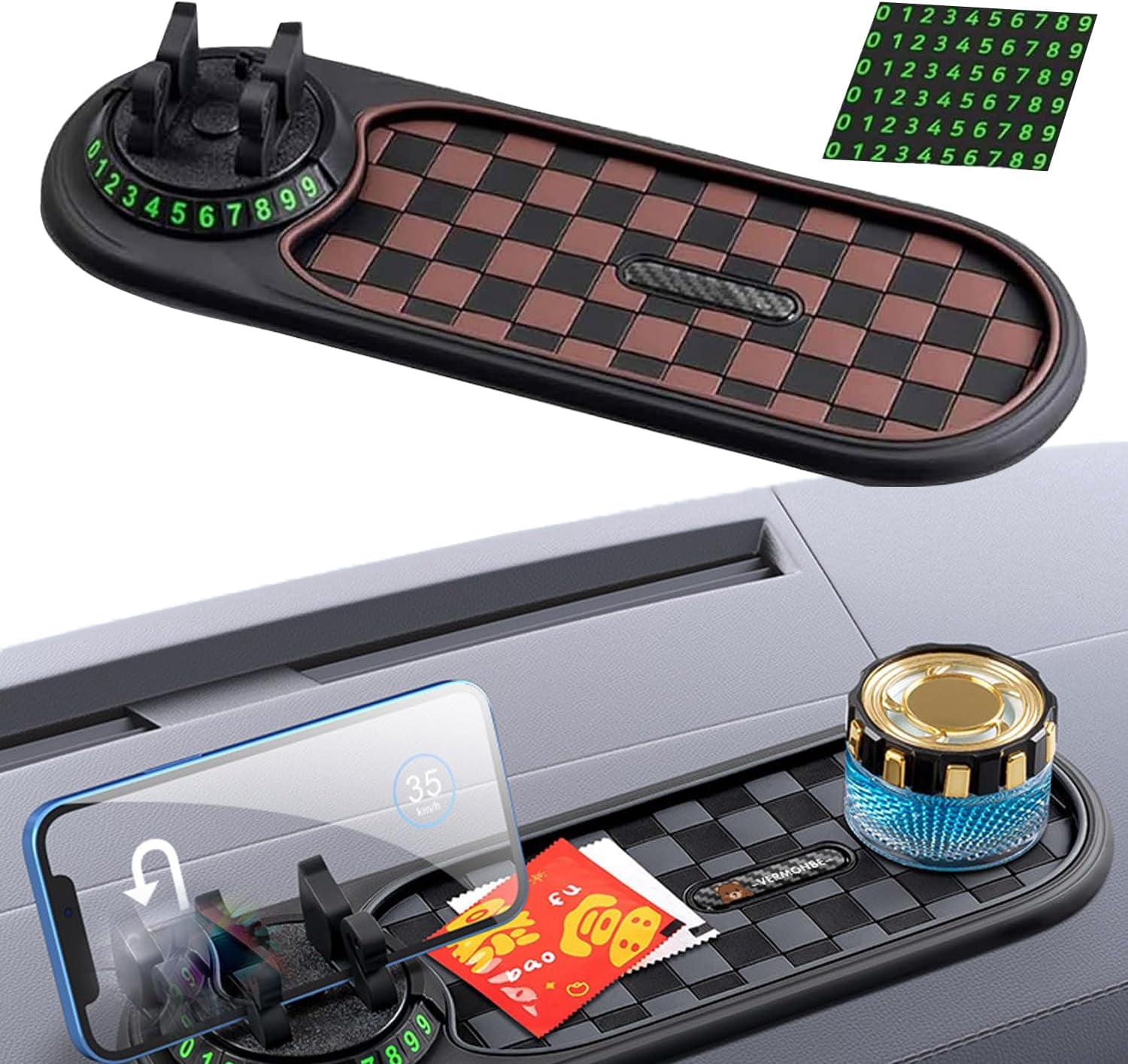 Multifunctional 4-in-1 Mobile Phone Stand On-Board Anti-Slip Pad, Anti-Slip, Durable with Temporary Parking Number (Set B)